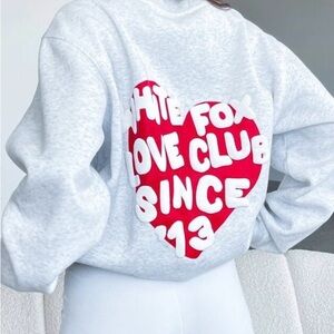 White Fox Boutique Gray Oversized Sweatshirt with Red Heart Design M/L